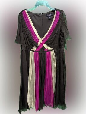 Brown Butterfly Dress with Fuchsia and Cream Contrast Stripes